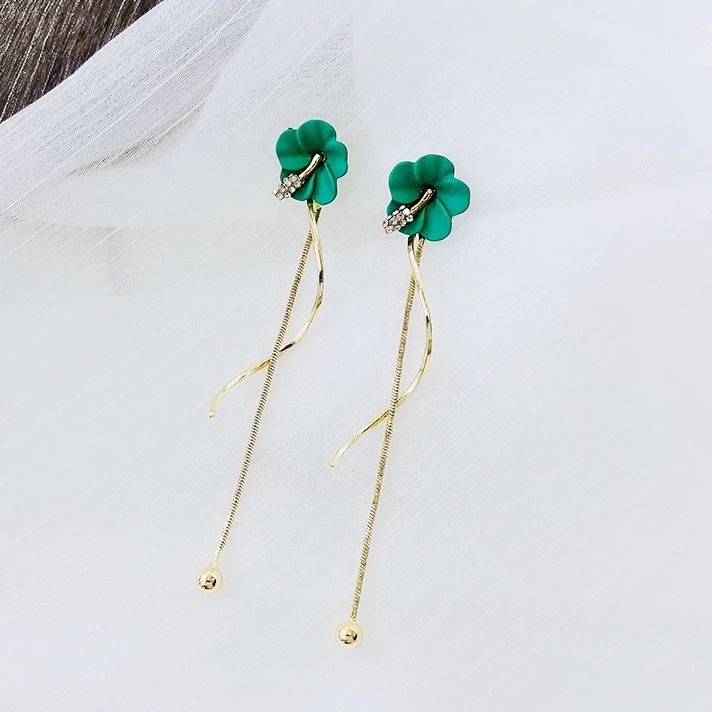 Flower Crystal Tassels Stud Drop Dangle Earrings